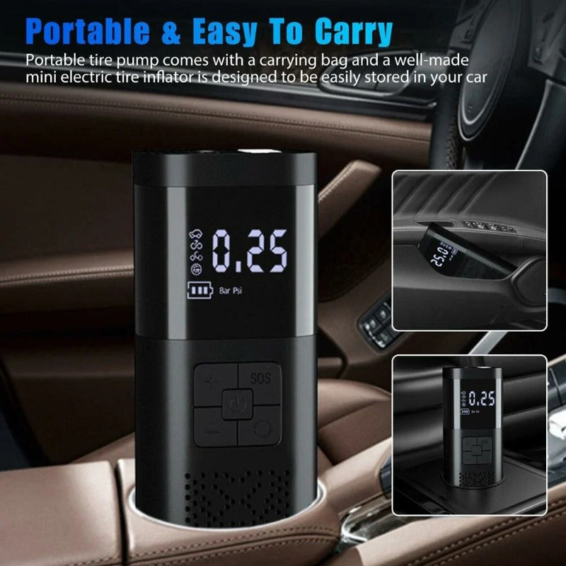 Bike Air Compressor Mini Electrical Air Pump with LED Lamp Power Bank Function Portable Wireless Tire Inflatable Pump Inflator