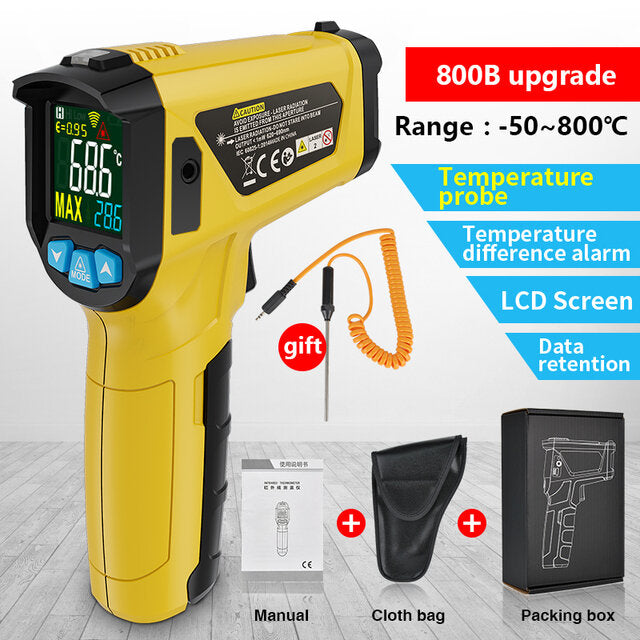 -50~800 LCD Color Display Non-Contact Infrared Thermometer High Temperature Infrared Laser Electronic Thermometer IR Thermometer Pyrometer
