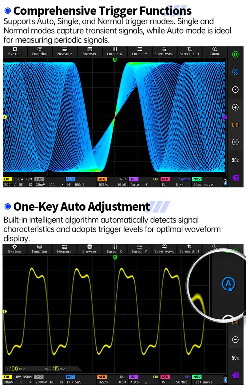4-IN-1 350MHz 1GSPS Tablet Oscilloscope Signal Generator Spectrum Analyzer Frequency Response Analyzer