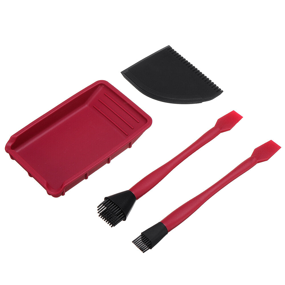 4Pcs Silicone Glue Kit with Wide/Narrow Brushes, Flat Scraper & Glue Tray for Woodworking Projects