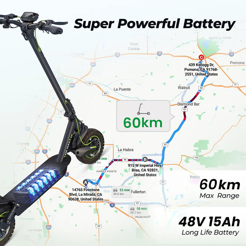 Folding Electric Scooter 48V 15Ah Battery 1000W Motor 25KM/H 10 Inch Tire 60KM Range 150KG Load Capacity Commuter Moped