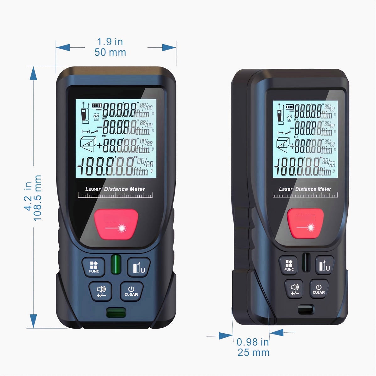 164ft Digital Laser Distance Meter with LCD for Measure Area and Volume