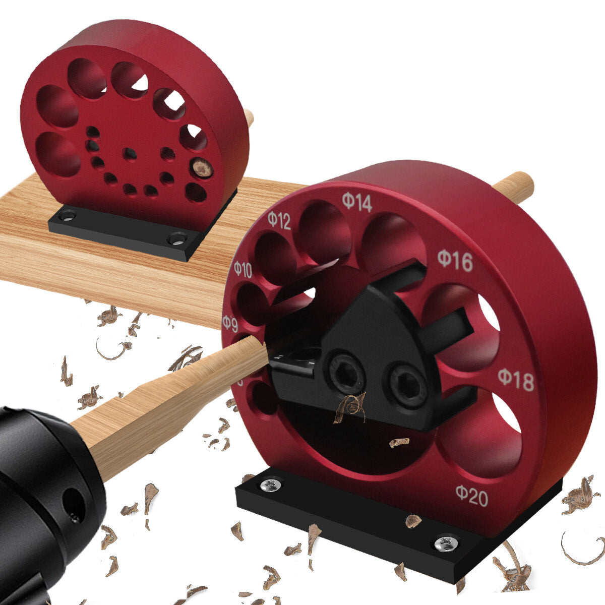 Dowel Maker Jig Kit - Multifunctional Tool with 8 Hole Sizes (8-20mm), Durable CNC Aluminum, Precision Carbide Blades, Red