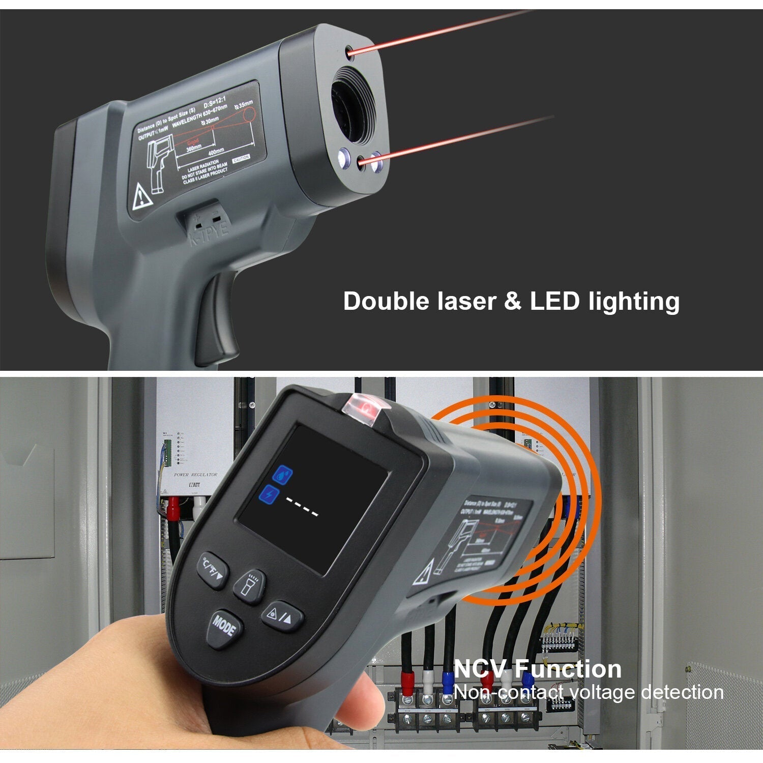 Upgraded -50~550 Non-contact Dual Laser Infrared Thermometer with K-type Thermocouple