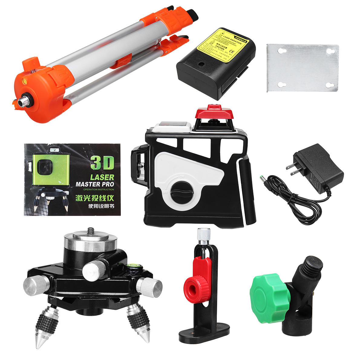 360 12 Line 3D 120X Green Light Laser Level Outdoor Cross Measure Tool W/ Tripod