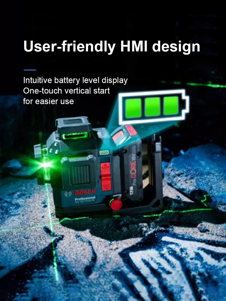 Bosch GLL 18V-120-33CG Green Laser Level, 3x360°, Bluetooth App Control, Fine Adjustment & Triple Power Modes