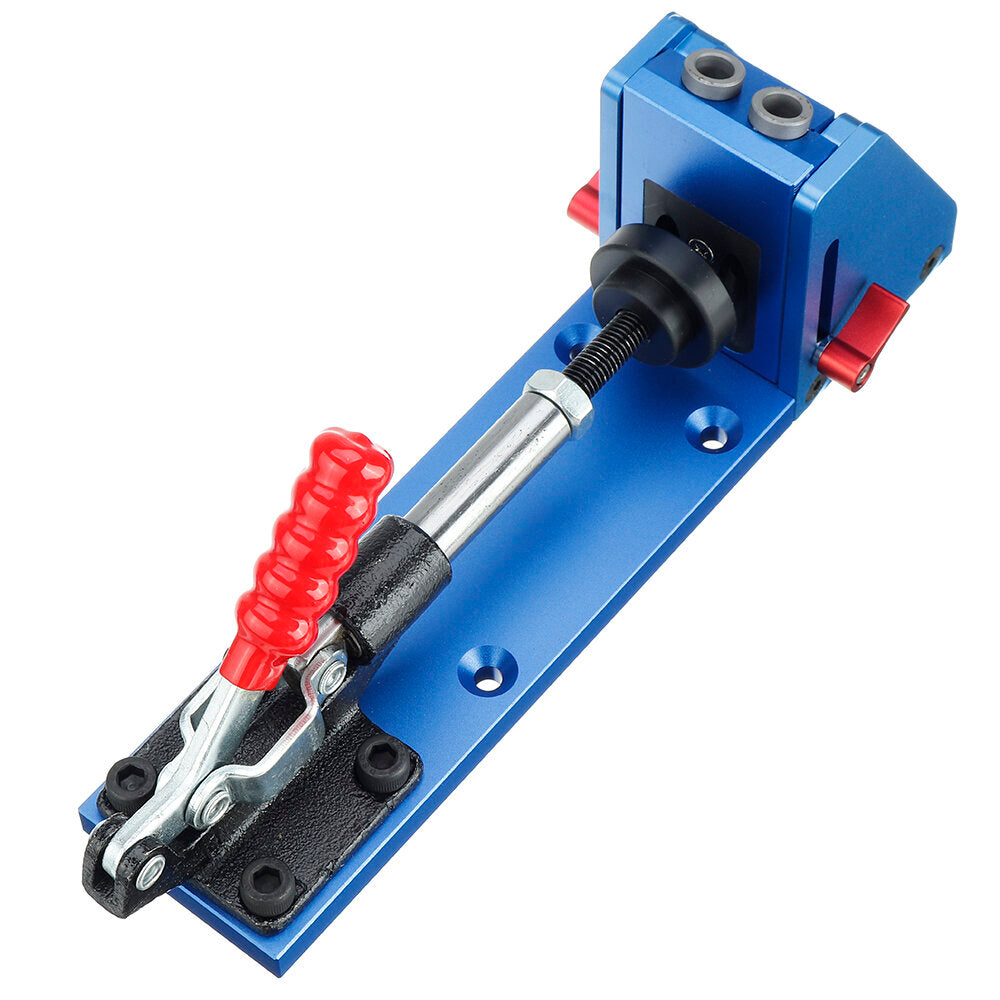 Blue Aluminum Alloy Diagonal Puncher Kit for Wood Drilling, Adjustable Pocket Jig with 9.5mm Drill Bit, 1 Set
