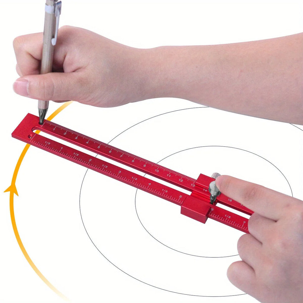 Woodworking Pocket Ruler with Positioning Needle & Compass, Dual Scale (Metric & Inch), Durable Aluminum Alloy, 300mm