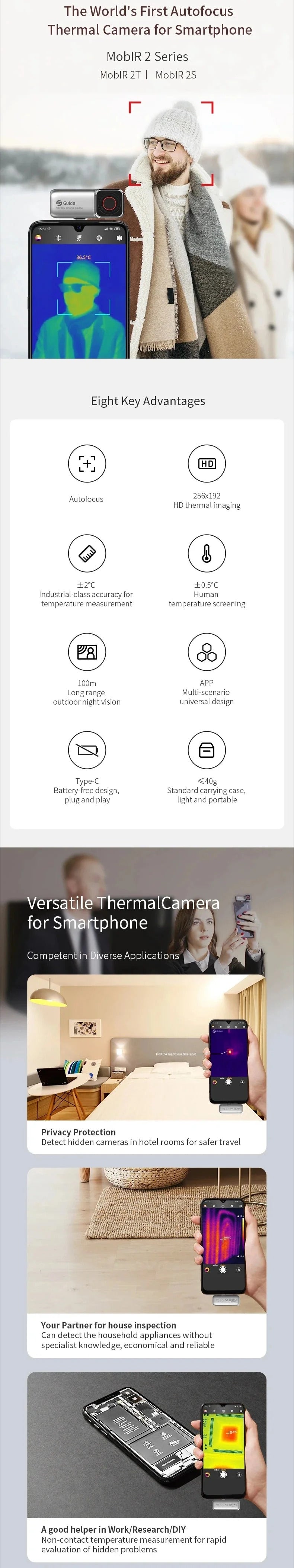 GreenZech Elite Focus 256 | Autofocus Smartphone Thermal Camera | 256x192 HD Infrared Imager for Android USB-C