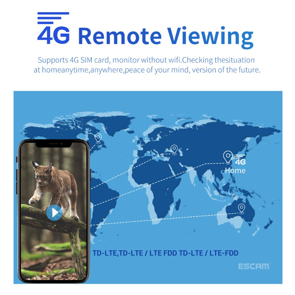 4G 1440P 16MP Hunting Camera Wireless PIR Motion Detection Night Vision Two-way Audio IP66 Solar Powered Wild Animal Monitoring Cameras EU Version