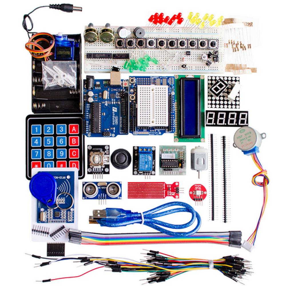 Starter Kit for Arduino UN0 R3 - UN0 R3 Breadboard and Holder Step Motor / Servo /1602 LCD / Jumper Wire/ UN0 R3(Arduino-Compatible)