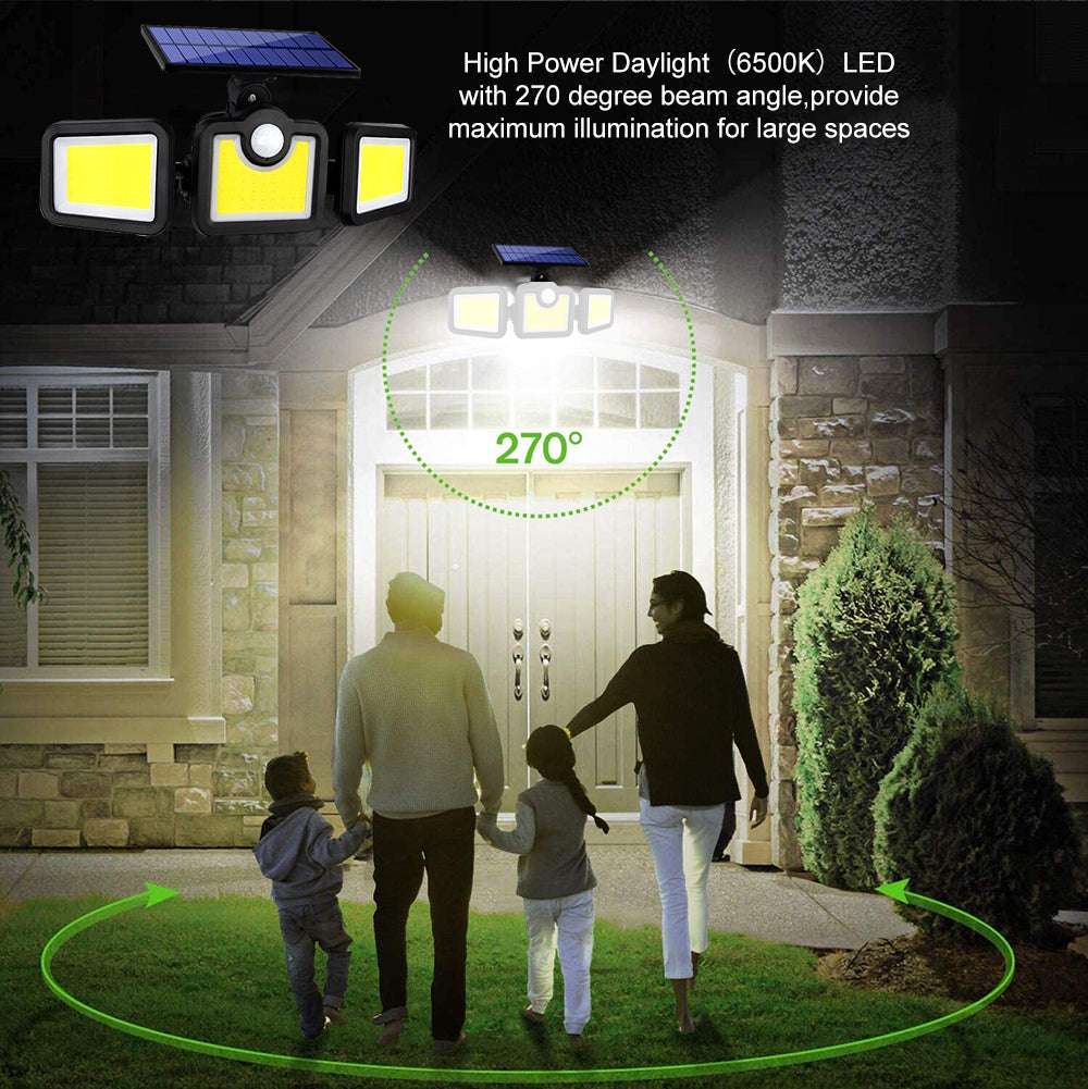Solar Lights Outdoor 171COB 108/122/138LEDs Motion Sensor Light 3 Head Remote Control Wall Light 270 Wide Angle Flood Light for Garden