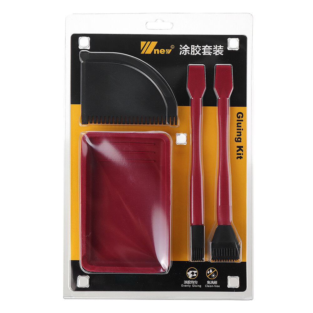 4Pcs Silicone Glue Kit with Wide/Narrow Brushes, Flat Scraper & Glue Tray for Woodworking Projects