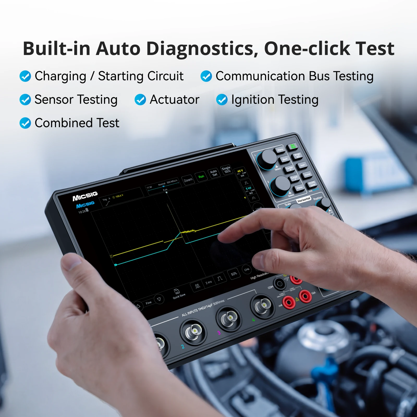 NEW Micsig AHO14-200 Automotive Oscilloscope 12bit 200MHz Bandwidth 1GSa/s Sampling Rate 4 Channels 110Mpts Memory 8 Inch Touch Screen