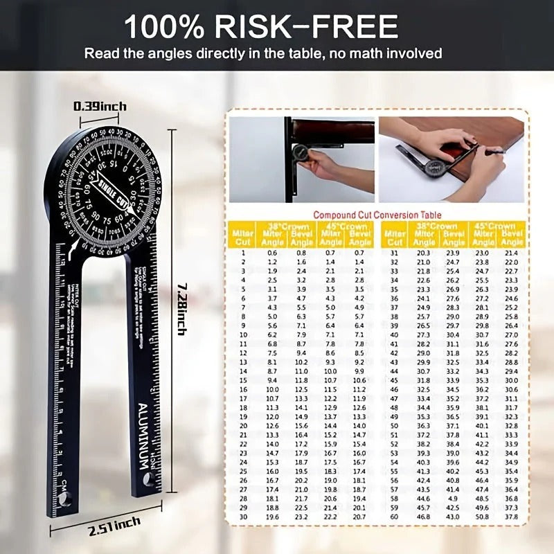 Aluminum Alloy Miter Saw Protractor Angle Finder Tool With Gauge Small Wrench