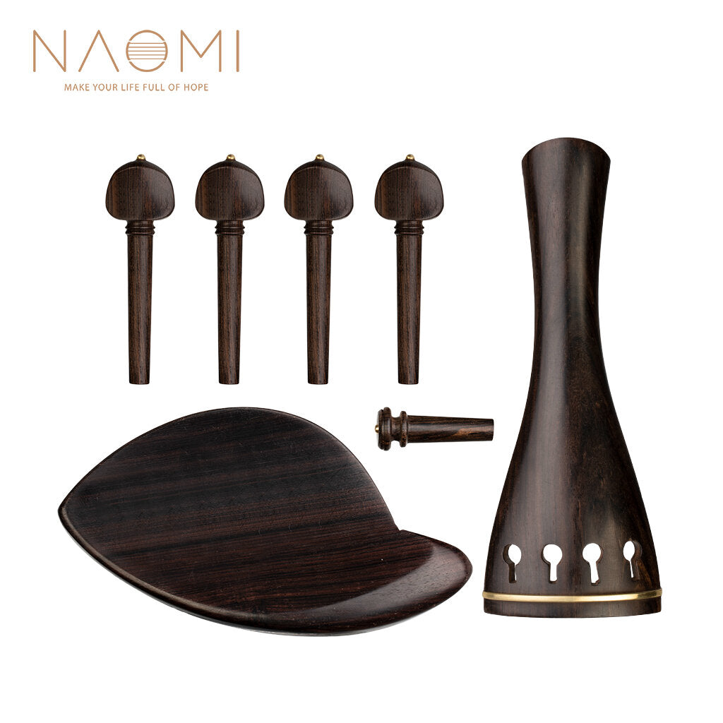 Ebony Violin Accessories Set Tailpiece+ Chin Rest+ Endpin+ 4 Tuning Pegs Violin Repairing Parts For 4/4 Violin Fiddle Use