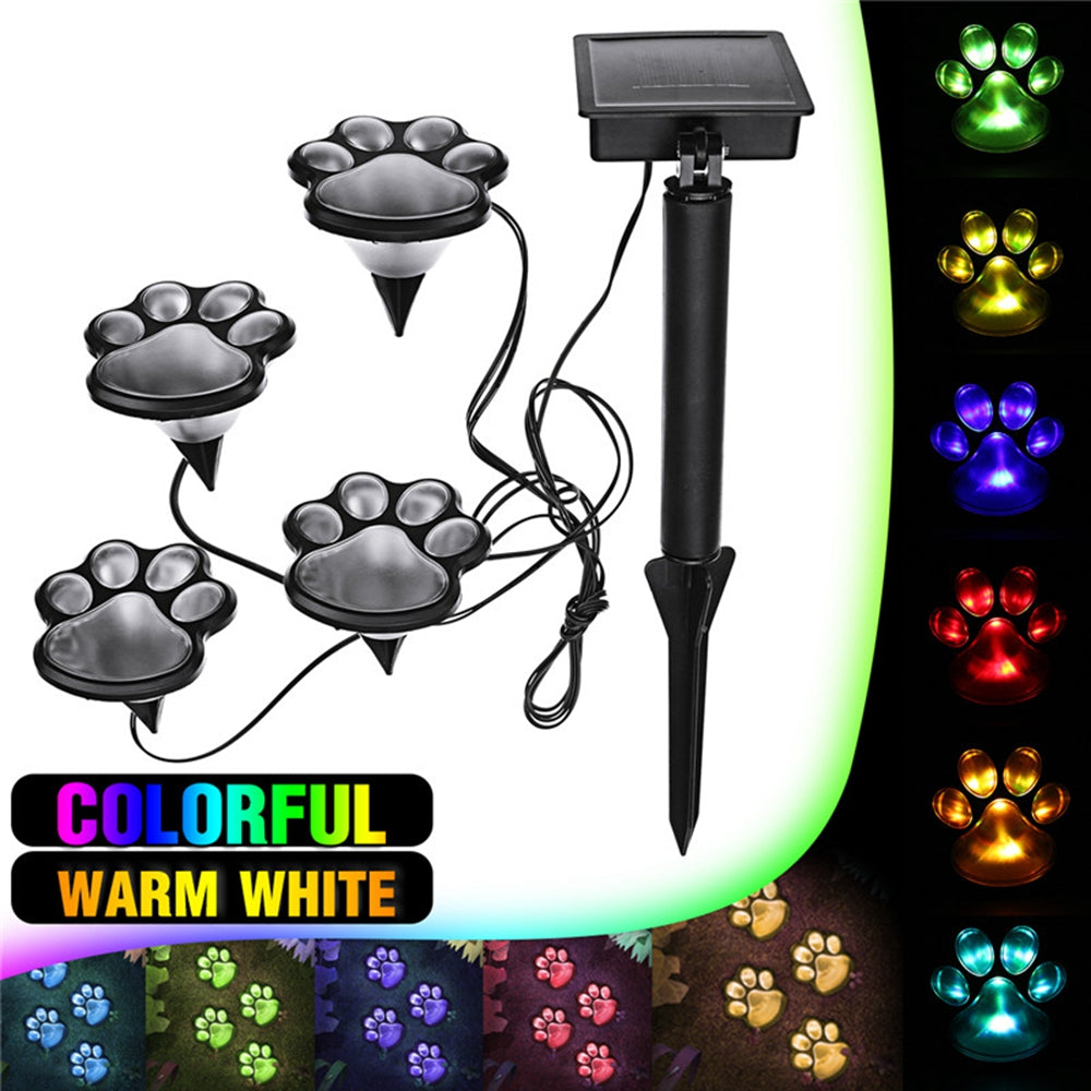 Solar Power 4 LED Dog Animal Paw Print Light for Outdoor Garden Path