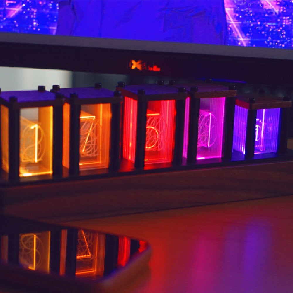 LED RGB Pseudo Glow Tube Digital Clock Nordic Style Desktop Assembly Walnut Decoration