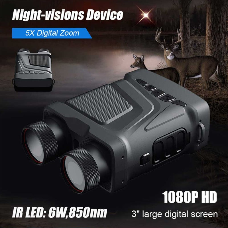 5X Zoom Infrared Night Vision Binoculars, 1080P HD, Dual Use, 7-Level IR Light, IP54 Waterproof, 300M Range for Outdoor Hunting