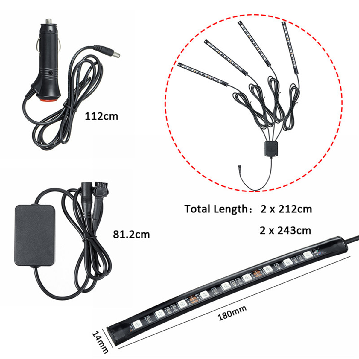 4PCS 9LED RGB Strip Lights Underglow Underbody Remote Control Decorative Floor Atmosphere Strip Interior Lamp