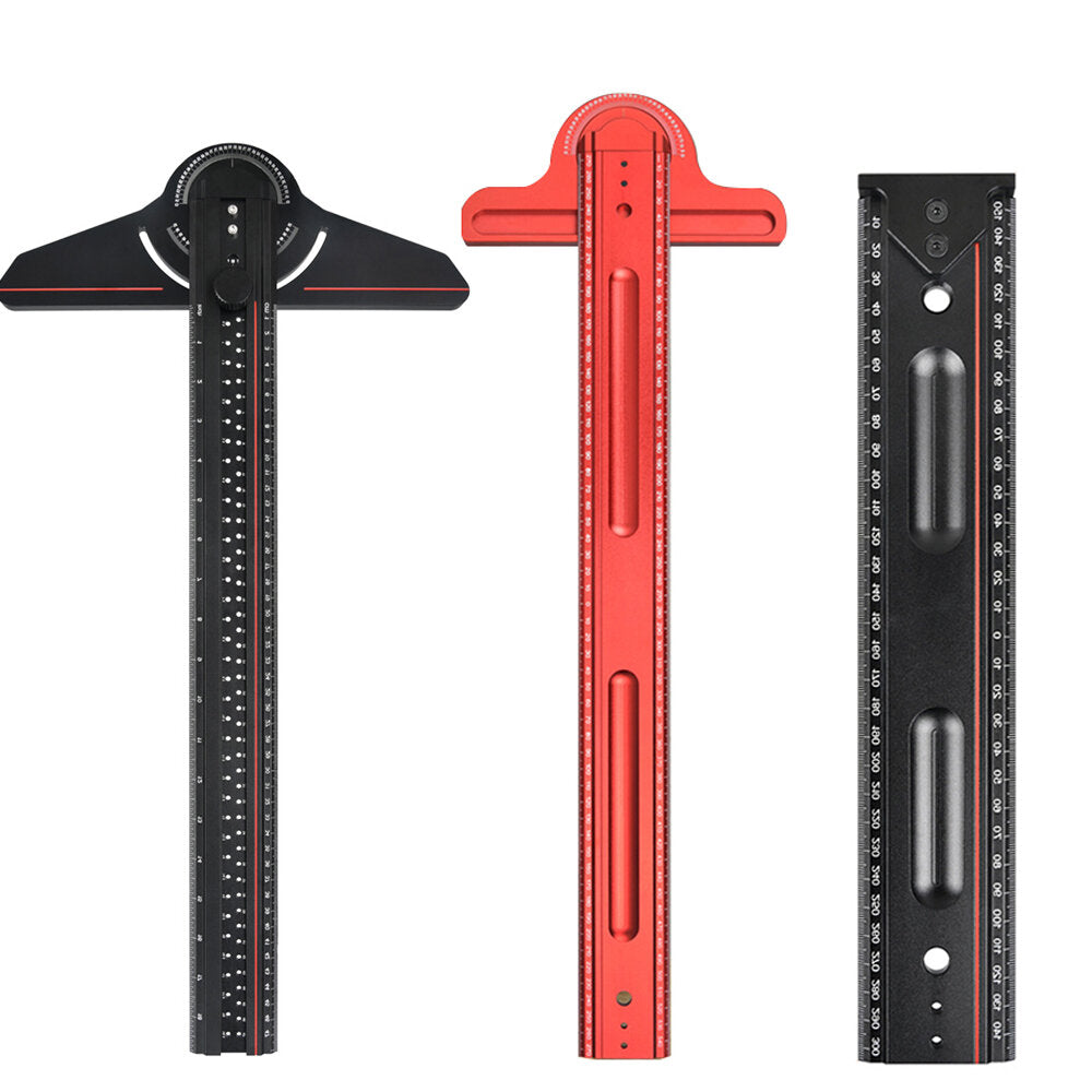 Multi-Use Aluminum Ruler with Laser Engraving, Durable Design, Adjustable Angles - Black & Red Options Available