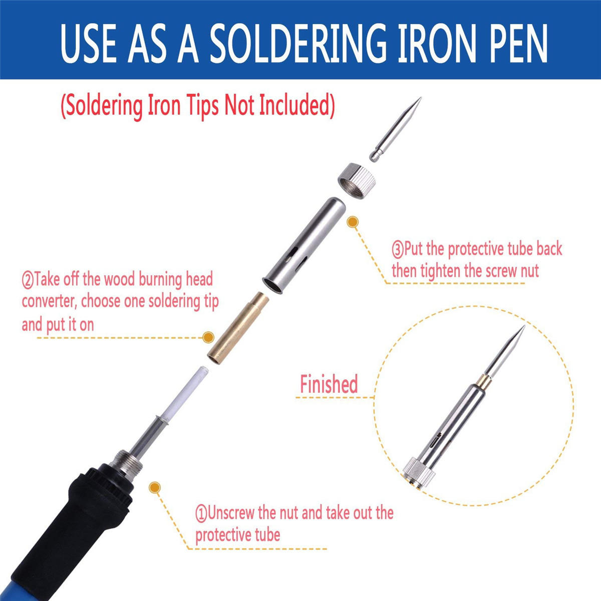 60PCS 60W Wood Burning Pen Set Tips Stencil Solder Iron Tools Pyrography Crafts Kit