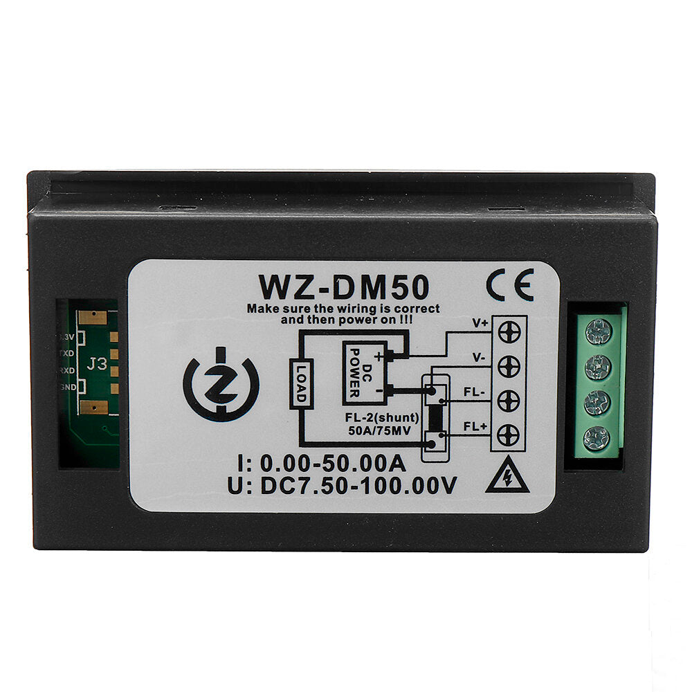 Voltmeter Ammeter 100V 50A Power Meter Electric Energy Meter Voltage Alarm with Shunt LCD Display Screen Circuit Monitor