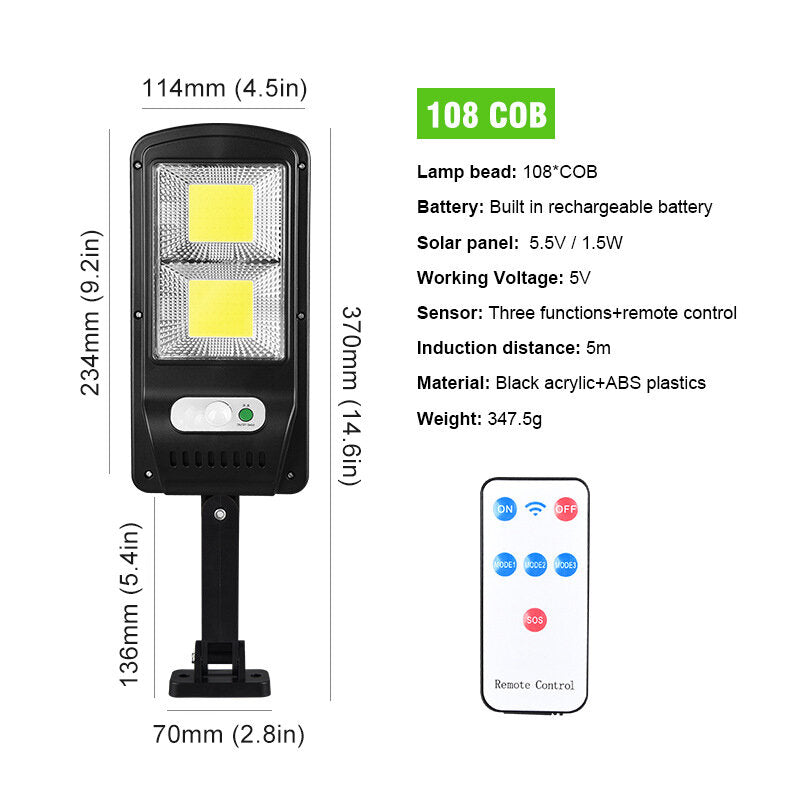 LED Solar Power Street Light PIR Motion Sensor Wall Lamp w/Remote Waterproof
