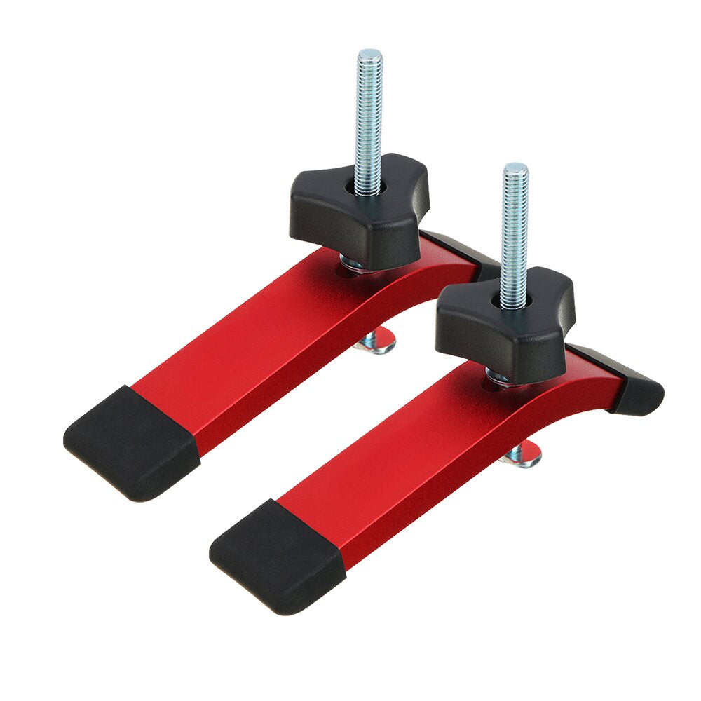 2PCS T Track Hold Down Clamps Set - Aluminum Alloy, Red & Black, Includes T Bolts, Knobs, Washers, Storage Box
