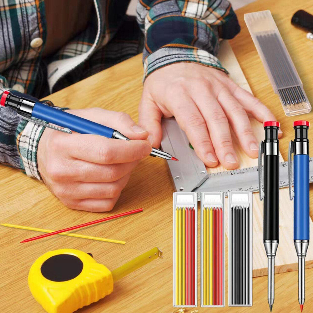 Metal Carpenter Pencil with Built-in Sharpener, Deep-Hole Tip, Marks on Various Surfaces, 154mm Length