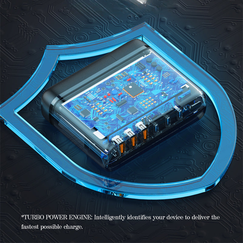 140W 6-Port USB PD Charger - 3 USB-C & 3 USB-A Ports, Fast Charging, Compact Design, Black, Travel Friendly