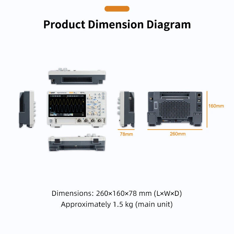 Digital Oscilloscope 70MHz 4Channel 1.25GSa/s 12-bit Vertical Resolution High Res Waveform Capture 50M Memory Depth