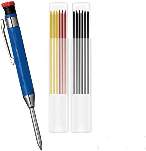 Metal Carpenter Pencil with Built-in Sharpener, Deep-Hole Tip, Marks on Various Surfaces, 154mm Length
