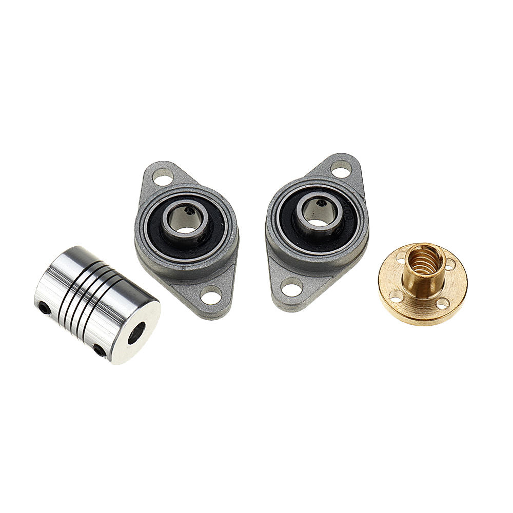 200/300/400mm T8 Lead Screw with Shaft Coupling and KFL Pillow Block Flange Ball Bearing Mounting Support Set