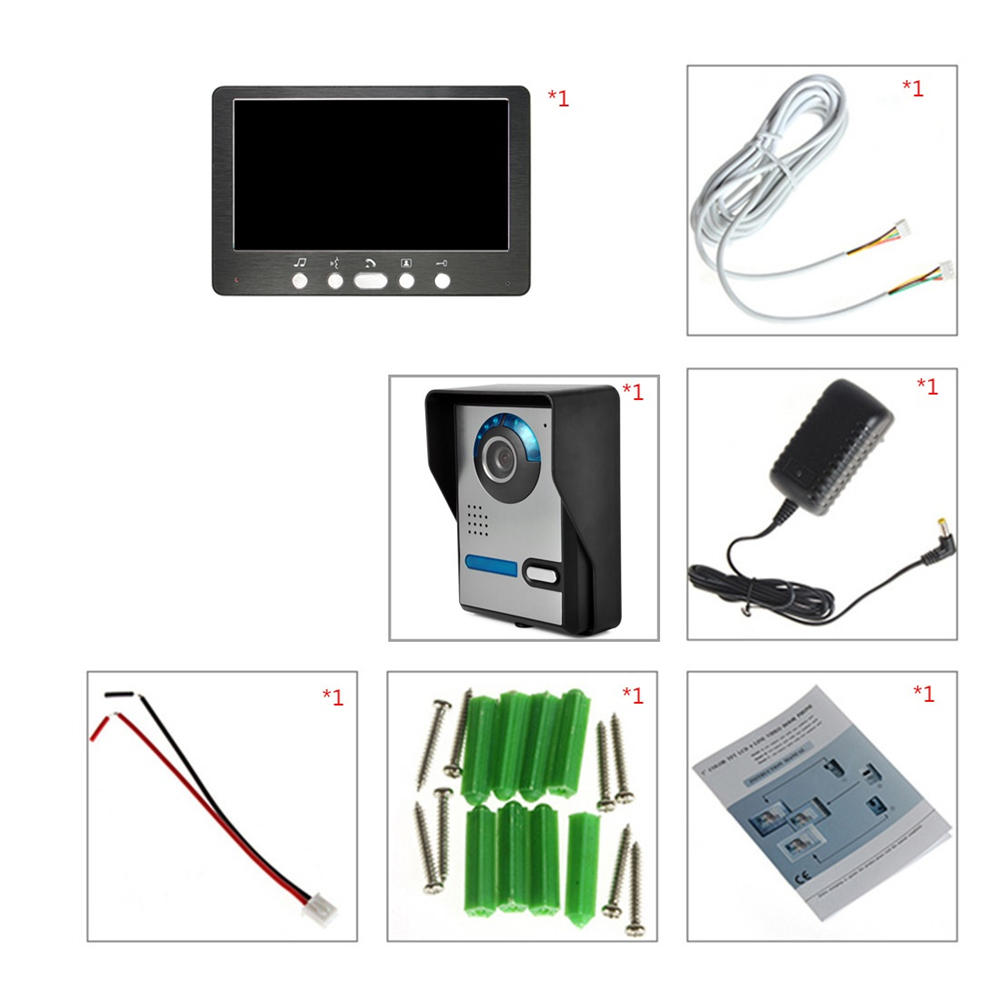 HD 7 inch TFT Color Video Door Phone Intercom Doorbell Home Security Camera Monitor Night Vision System