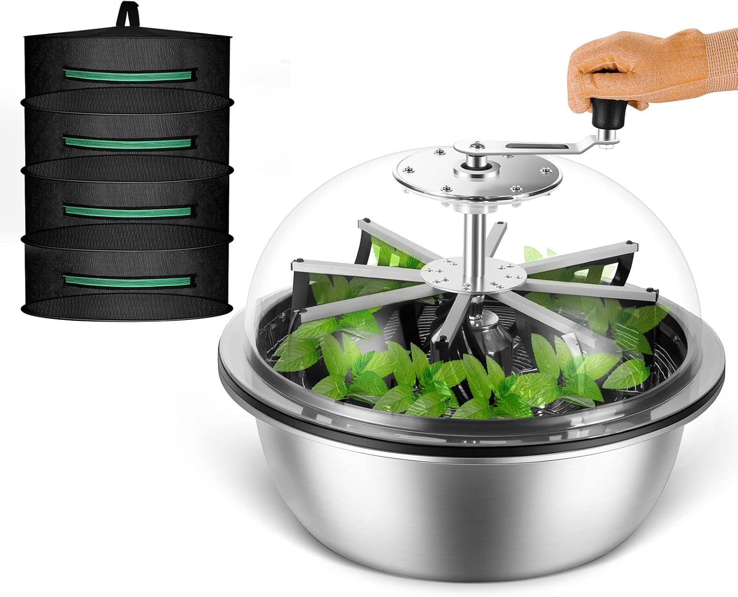 Greenzech 13", 16" & 19" Bud Leaf Bowl Trimmer, Manual Twist Spin Cutter, Clear Dome, Stainless Steel Blades for Buds & Flowers