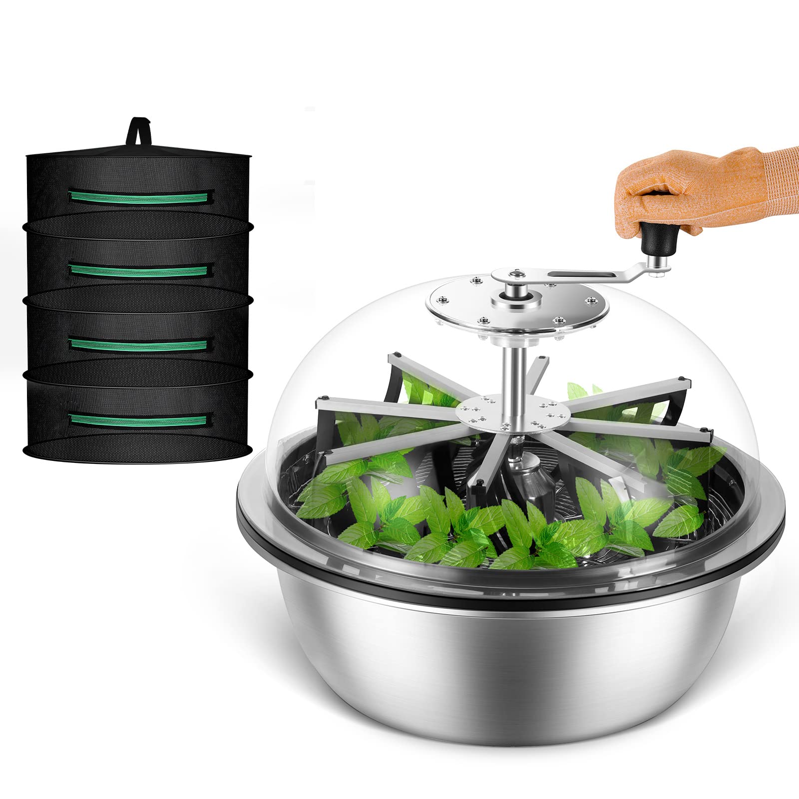 Greenzech 13", 16" & 19" Bud Leaf Bowl Trimmer, Manual Twist Spin Cutter, Clear Dome, Stainless Steel Blades for Buds & Flowers
