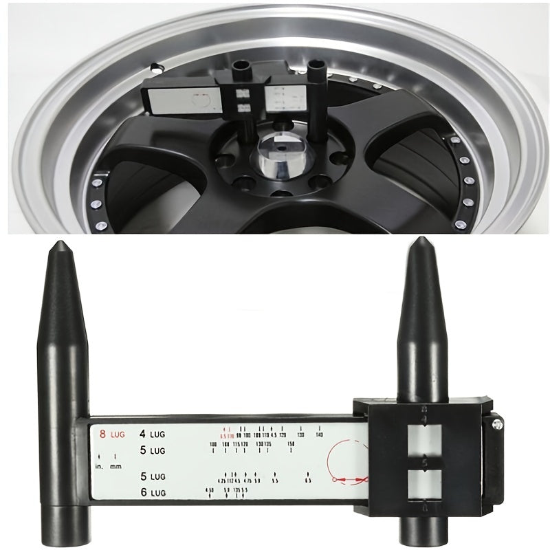 1pc Black Caliper Hub Hole Distance Measurement Tool Ruler Wheel Bolt Gauge