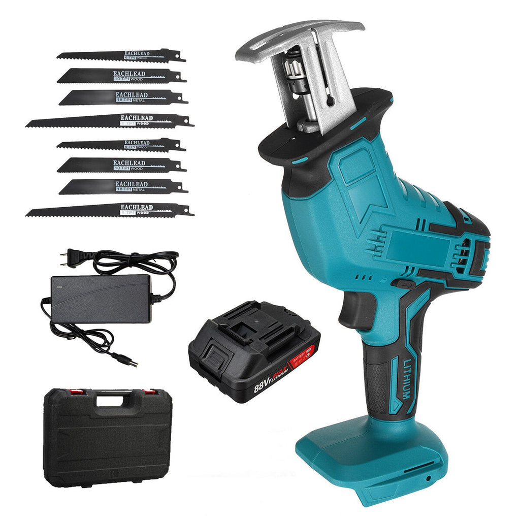 88VF Cordless Reciprocating Saw Electric Saw Metal Wood Cutting Tool Adjustable Speed Saber Saw W/ 8 Blades