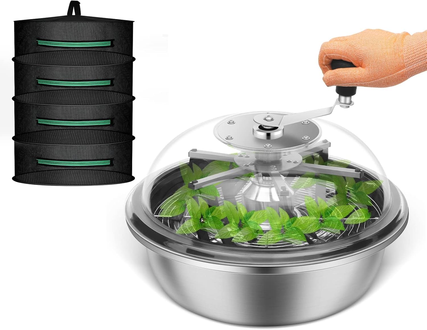 Greenzech 13", 16" & 19" Bud Leaf Bowl Trimmer, Manual Twist Spin Cutter, Clear Dome, Stainless Steel Blades for Buds & Flowers
