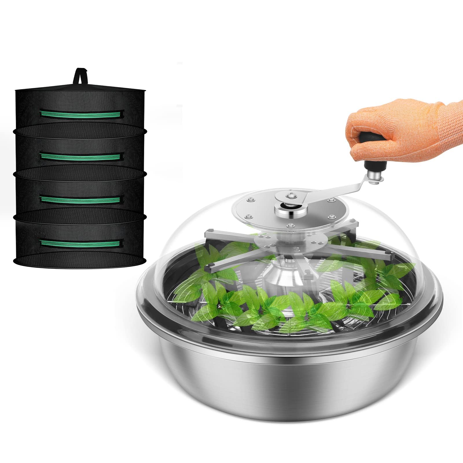 Greenzech 13", 16" & 19" Bud Leaf Bowl Trimmer, Manual Twist Spin Cutter, Clear Dome, Stainless Steel Blades for Buds & Flowers