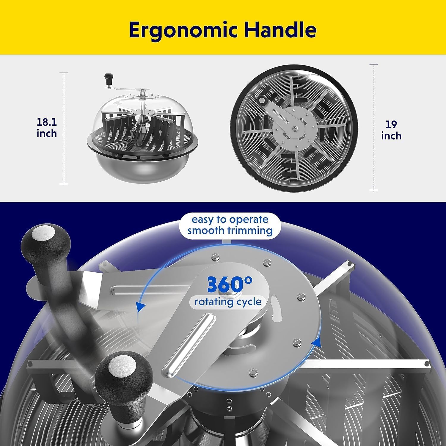 Greenzech 19" Bud Leaf Bowl Trimmer, Manual Spin Cutter, Clear Dome, Stainless Steel Blades for Hydroponics & Flowers