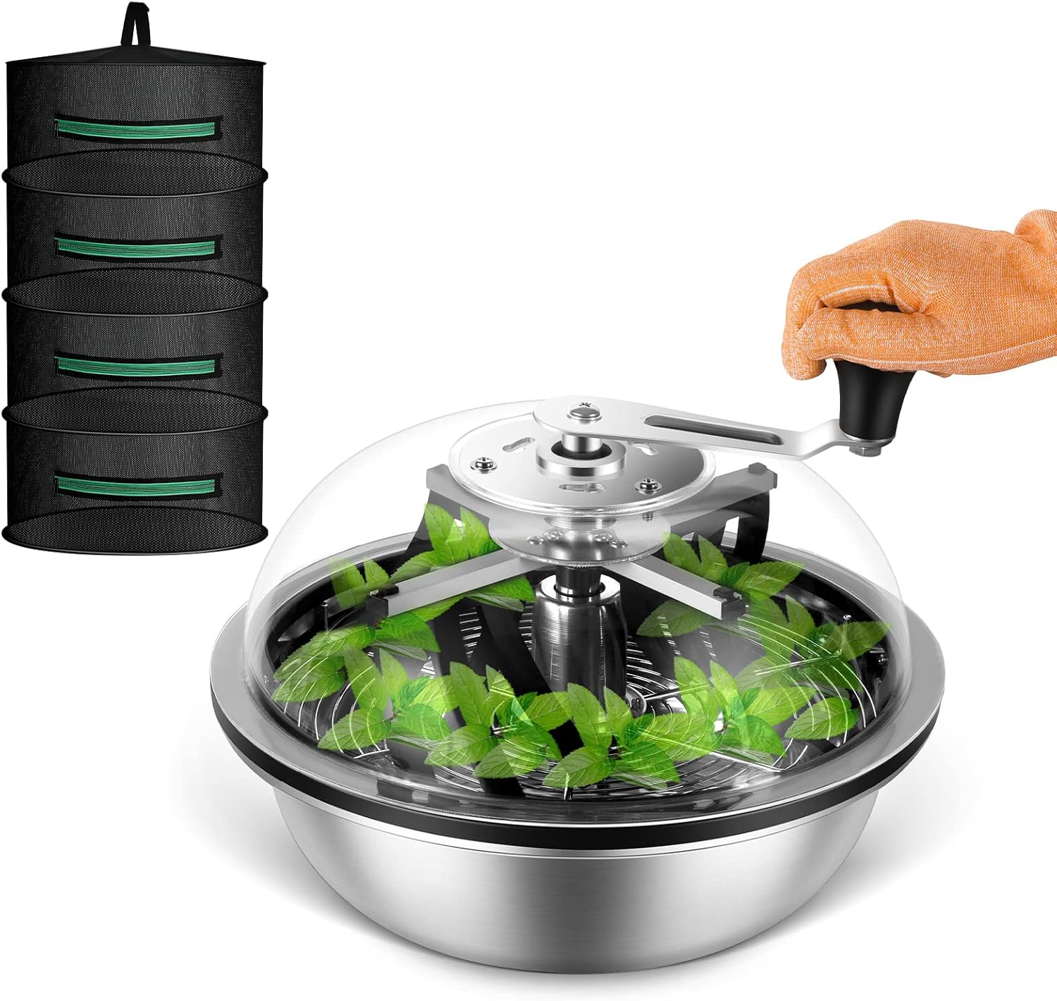 Greenzech 13", 16" & 19" Bud Leaf Bowl Trimmer, Manual Twist Spin Cutter, Clear Dome, Stainless Steel Blades for Buds & Flowers