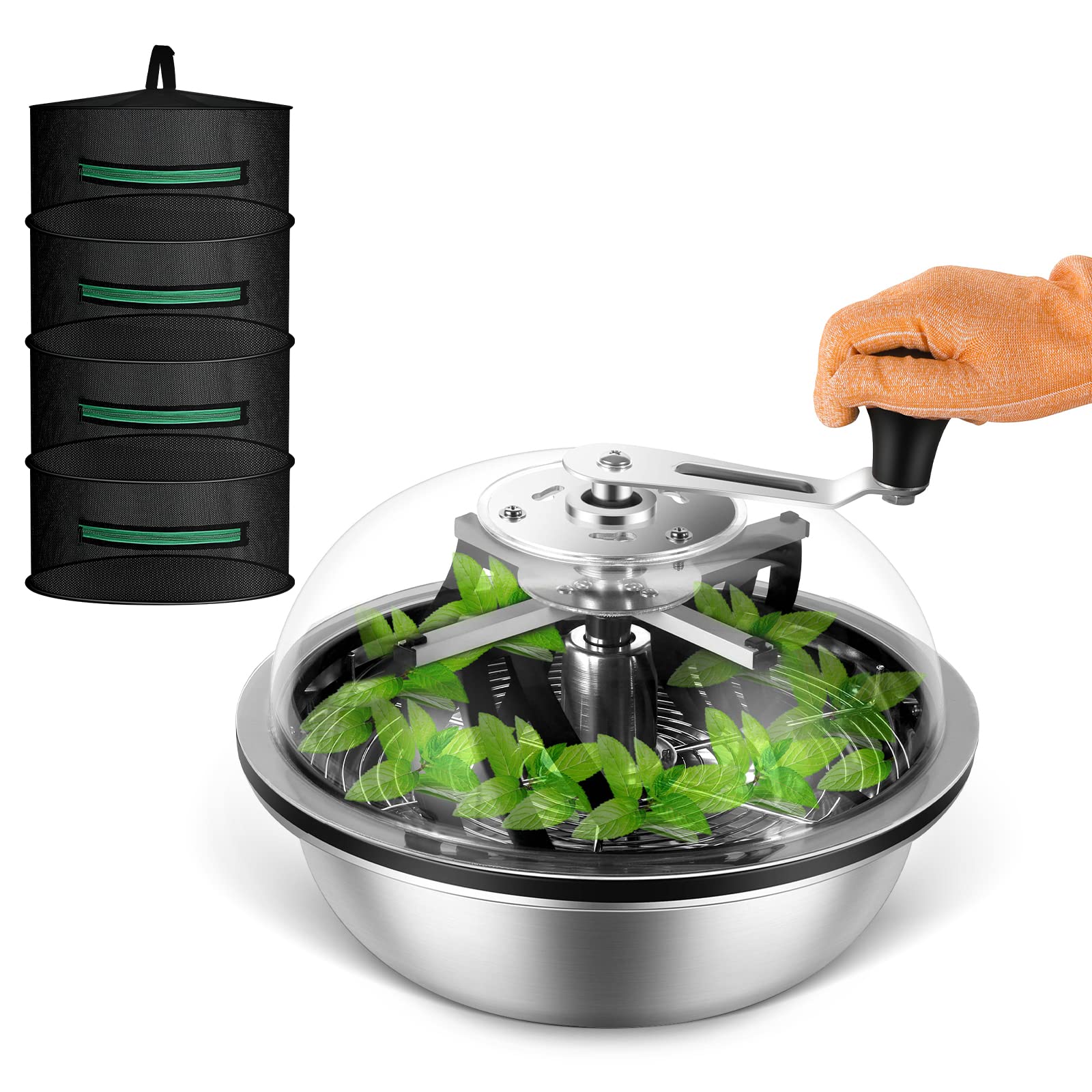 Greenzech 13", 16" & 19" Bud Leaf Bowl Trimmer, Manual Twist Spin Cutter, Clear Dome, Stainless Steel Blades for Buds & Flowers