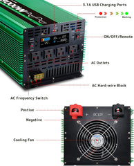 GreenZech Elite 3000W Pure Sine Wave Power Inverter | 12V/24V DC to 110V/120V AC | 6000W Peak Professional Converter