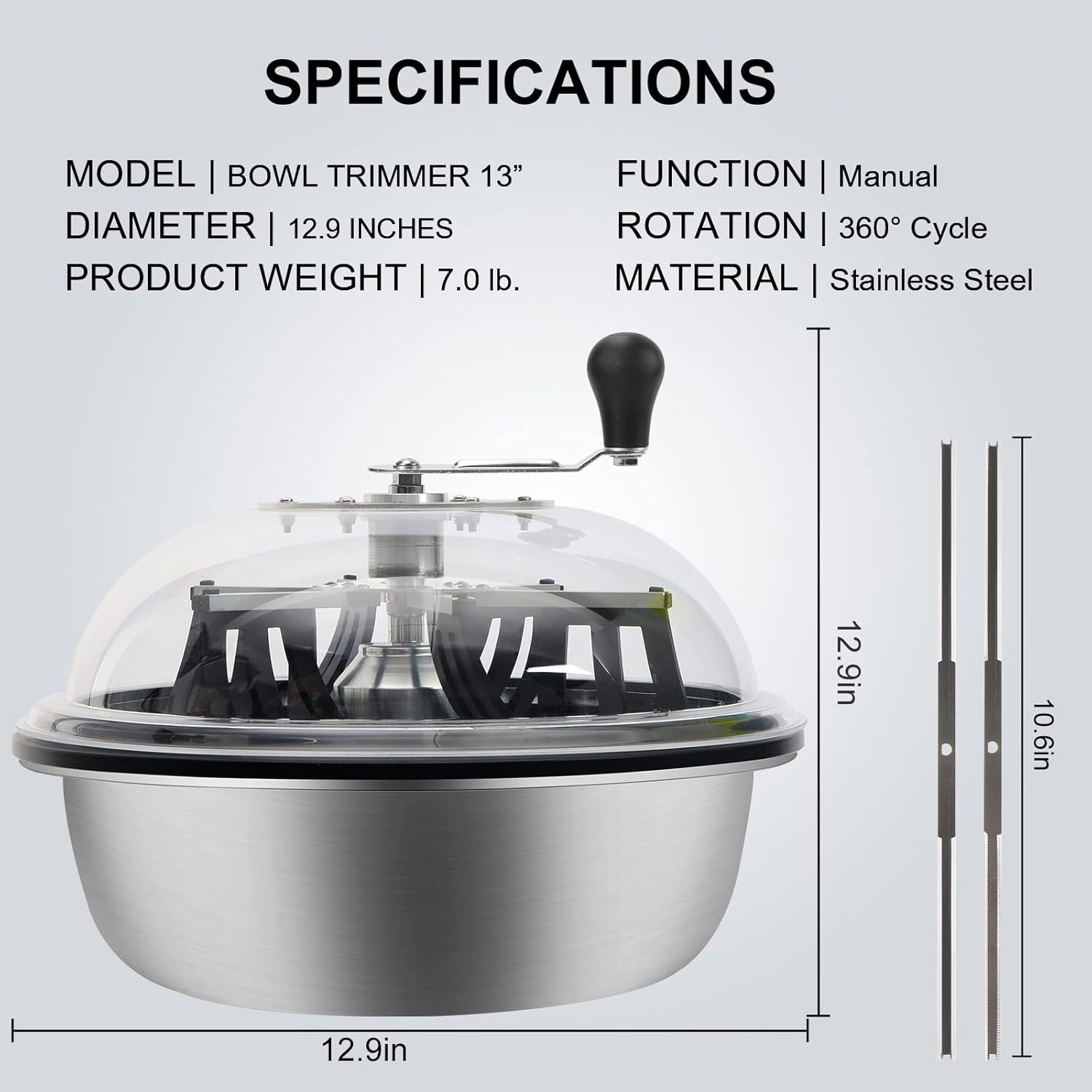 Greenzech 13", 16" & 19" Bud Leaf Bowl Trimmer, Manual Twist Spin Cutter, Clear Dome, Stainless Steel Blades for Buds & Flowers