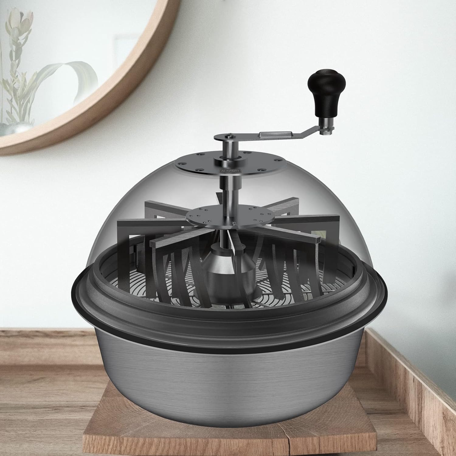 Greenzech 16" & 19" Bud Leaf Bowl Trimmer, Manual Hand-Crank, Clear Dome, Stainless Steel Blades for Buds & Herbs
