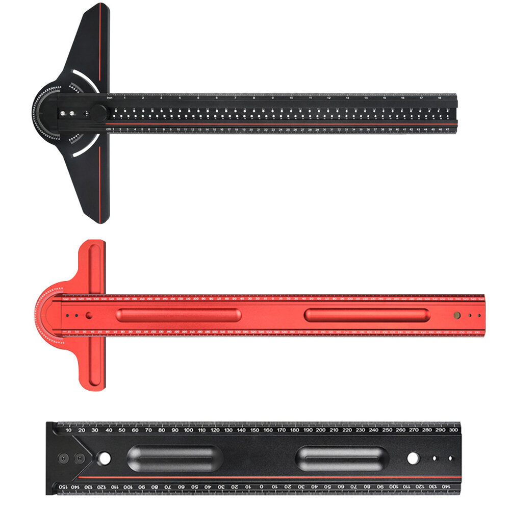 Multi-Use Aluminum Ruler with Laser Engraving, Durable Design, Adjustable Angles - Black & Red Options Available