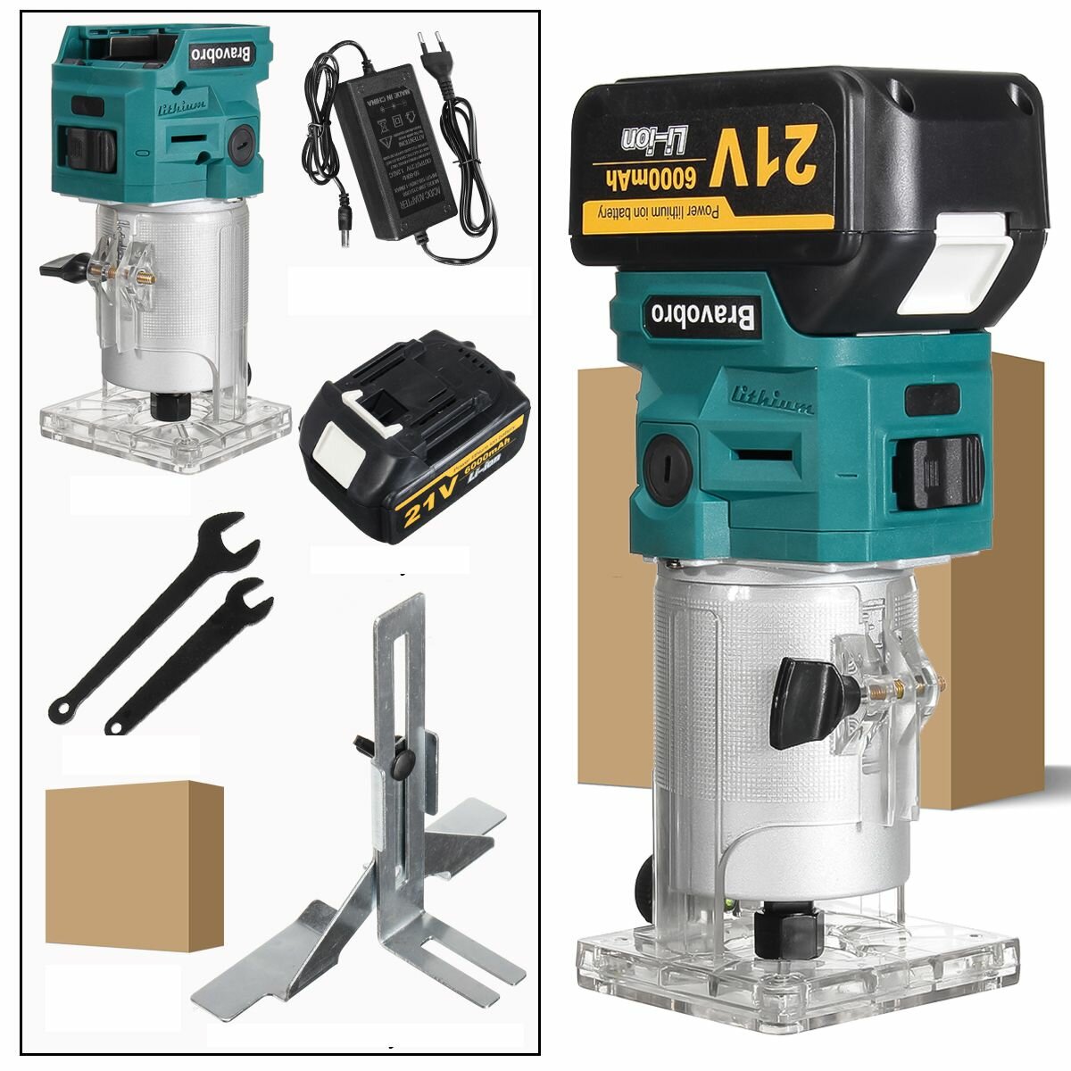 Cordless Electric Trimmer Woodworking 1280W Wood Router Machine 1/4In Wood Carving Milling Cutting Tools Home Diy Power Tool With Battery