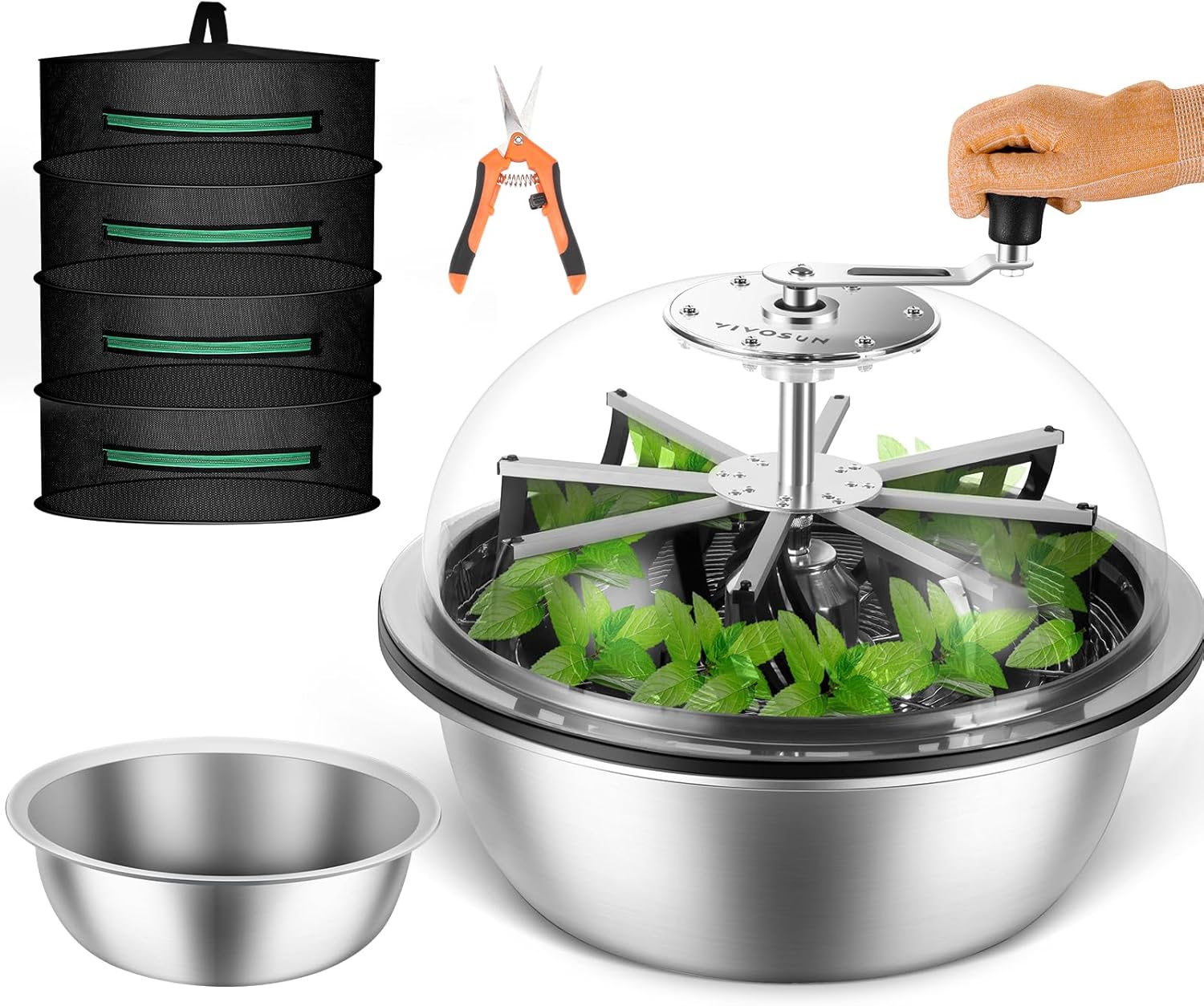 Greenzech 13", 16" & 19" Bud Leaf Bowl Trimmer, Manual Twist Spin Cutter, Clear Dome, Stainless Steel Blades for Buds & Flowers
